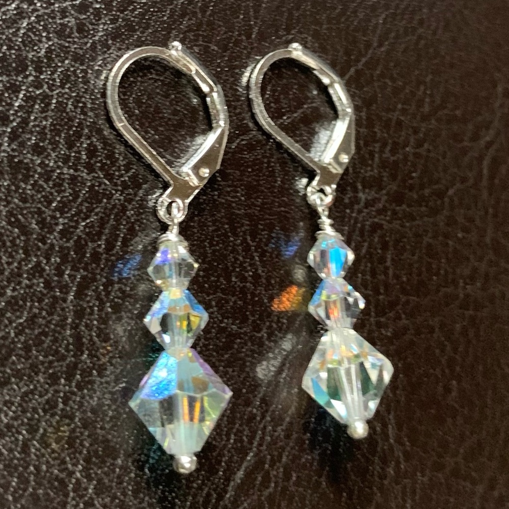 ❤️5/$15 Swarovski AB Clear Crystal Graduated Handcrafted Silver Earrings